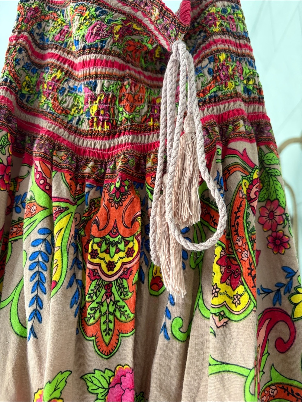 Flying Tomato Tapestry Vibrant Boho Floral smocked Strapless Halter Maxi Dress L - Picture 6 of 9